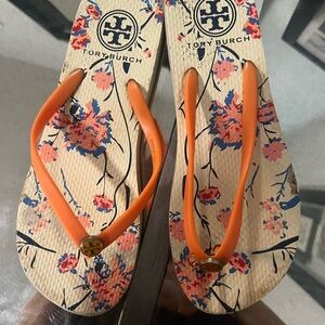 Tory Burch Women's Floral Flip Flops - Orange